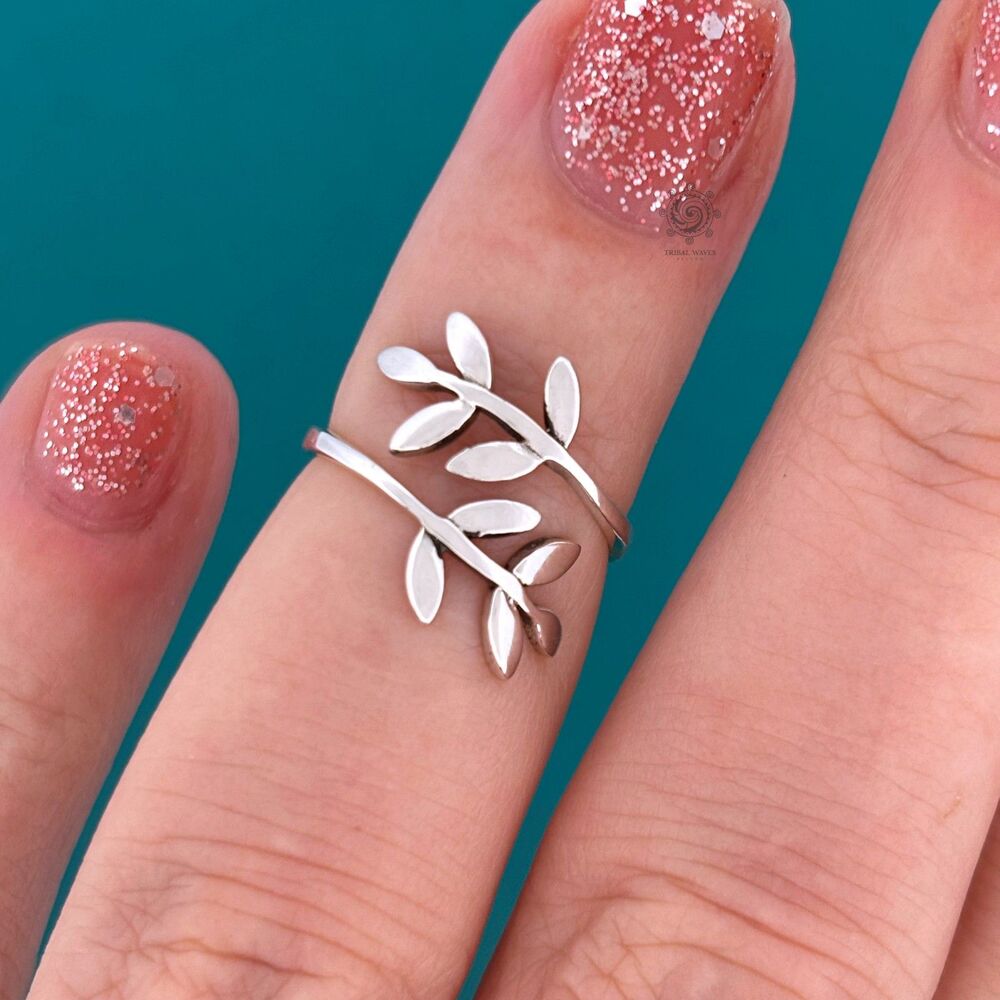 Leaf Wraparound Bypass Sterling Silver Midi Ring